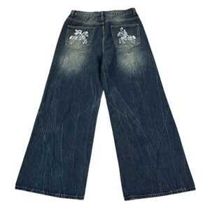 New M.Jeans Baggy Jean Hi Rise Dark Blue Fade Harajuko Horse Hip Hop Large/30x30